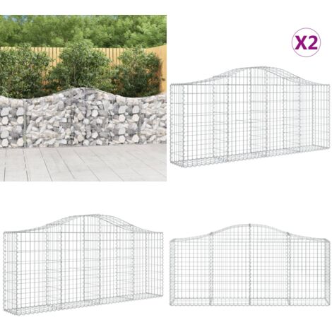 Cestas de gaviones 2 uds forma de arco hierro 200x30x80/100 cm - Cestas de gaviones - Jardín decorativo