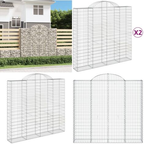 Cestas de gaviones 2 uds forma de arco hierro 200x50x180/200 cm - Muros de contención - Jardín decorativo