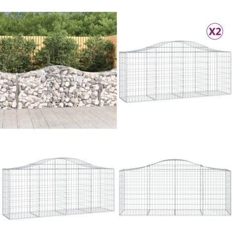 Cestas de gaviones 2 uds forma de arco hierro 200x50x80/100 cm - Muros de contención - Jardín decorativo