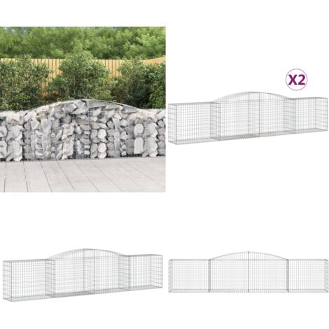 Cestas de gaviones 2 uds forma de arco hierro 400x50x80/100 cm - Muros de contención - Barreras de jardín
