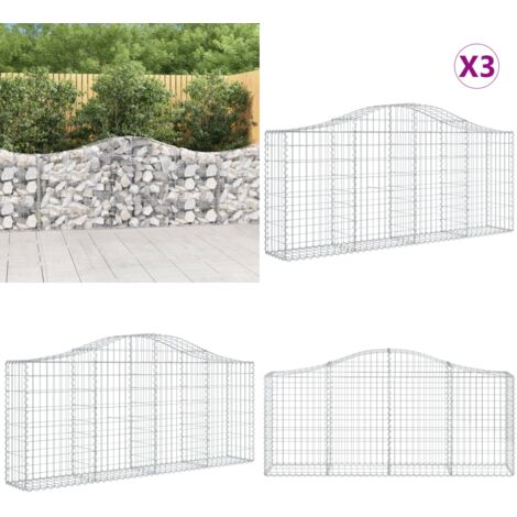Cestas de gaviones 3 uds forma de arco hierro 200x30x80/100 cm - Cestas de gaviones - Jardín decorativo