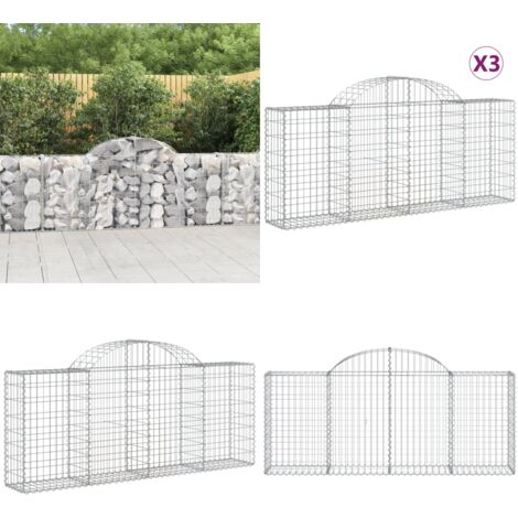 Cestas de gaviones 3 uds forma de arco hierro 200x30x80/100 cm - Muros de contención - Jardín decorativo