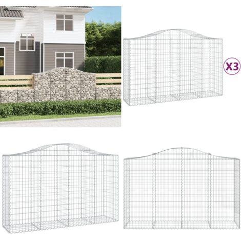 Cestas de gaviones 3 uds forma de arco hierro 200x50x120/140 cm - Cestas de gaviones - Jardín decorativo