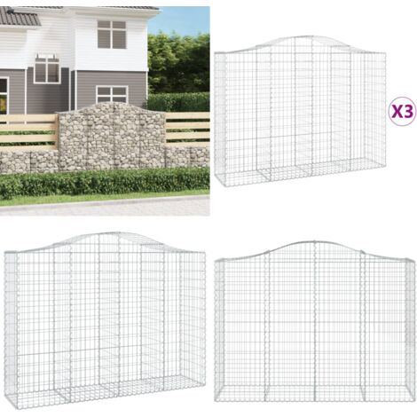 Cestas de gaviones 3 uds forma de arco hierro 200x50x140/160 cm - Cestas de gaviones - Jardín decorativo