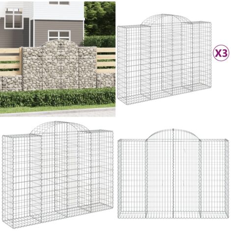 Cestas de gaviones 3 uds forma de arco hierro 200x50x140/160 cm - Muros de contención - Barreras de jardín