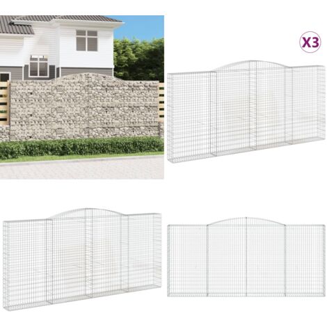 Cestas de gaviones 3 uds forma de arco hierro 400x30x180/200 cm - Muros de contención - Jardines decorativos