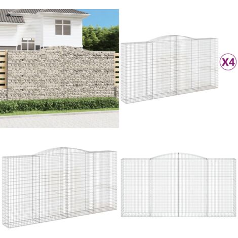 Cestas de gaviones 4 uds forma de arco hierro 400x50x200/220 cm - Muros de contención - Jardín decorativo