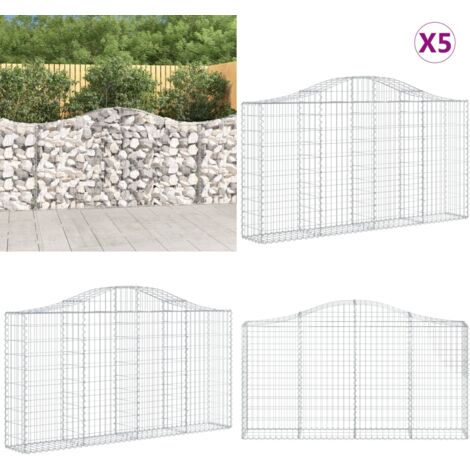 Cestas de gaviones 5 uds forma de arco hierro 200x30x100/120 cm - Cestas de gaviones - Jardín decorativo