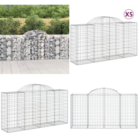 Cestas de gaviones 5 uds forma de arco hierro 200x50x100/120cm - Muros de contención - Jardín decorativo