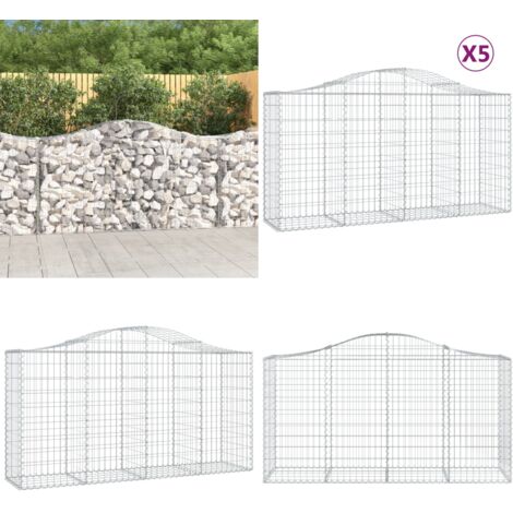 Cestas de gaviones 5 uds forma de arco hierro 200x50x100/120cm - Muros de contención - Jardín decorativo