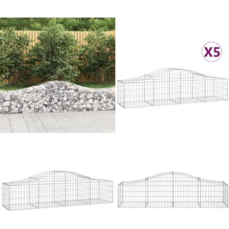 Cestas de gaviones 5 uds forma de arco hierro 200x50x40/60 cm - Muros de contención - Jardines decorativos