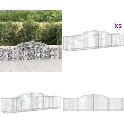 Cestas de gaviones 5 uds forma de arco hierro 300x50x60/80 cm - Muros de contención - Jardín decorativo