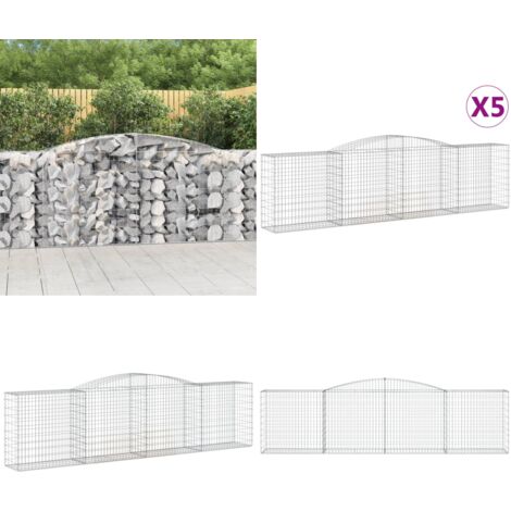Cestas de gaviones 5 uds forma de arco hierro 400x50x100/120 cm - Muros de contención - Barreras de jardín
