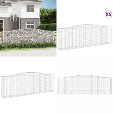 Cestas de gaviones 5 uds forma de arco hierro 400x50x120/140 cm - Muros de contención - Jardines decorativos