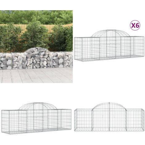 Cestas de gaviones 6 uds forma de arco hierro 200x50x60/80 cm - Muros de contención - Jardines decorativos