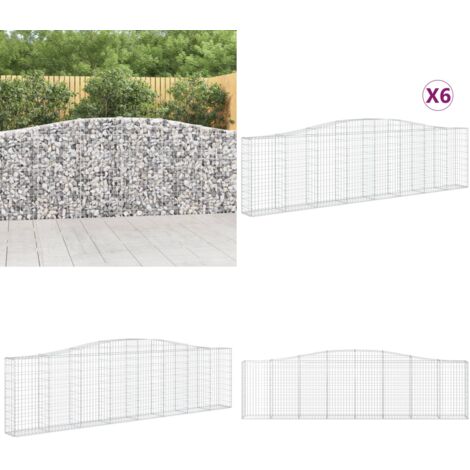 Cestas de gaviones 6 uds forma de arco hierro 400x30x100/120 cm - Muros de contención - Jardín decorativo