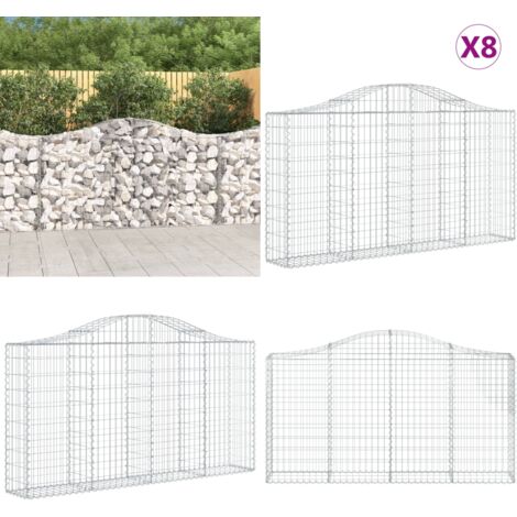 Cestas de gaviones 8 uds forma de arco hierro 200x30x100/120 cm - Cestas de gaviones - Jardín decorativo