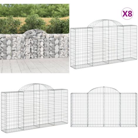 Cestas de gaviones 8 uds forma de arco hierro 200x30x100/120 cm - Muros de contención - Jardines decorativos