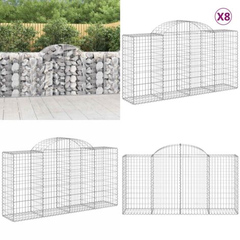 Cestas de gaviones 8 uds forma de arco hierro 200x50x100/120cm - Muros de contención - Jardín decorativo