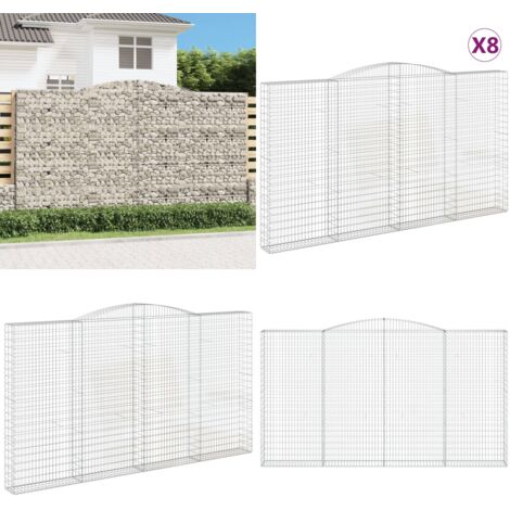 Cestas de gaviones 8 uds forma de arco hierro 400x30x220/240 cm - Muros de contención - Jardines decorativos