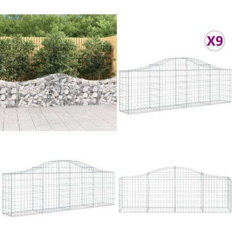 Cestas de gaviones 9 uds forma de arco hierro 200x30x60/80 cm - Muros de contención - Jardín decorativo