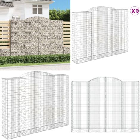 Cestas de gaviones 9 uds forma de arco hierro 300x50x220/240 cm - Muros de contención - Jardín decorativo