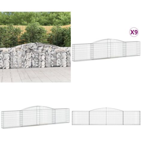 Cestas de gaviones 9 uds forma de arco hierro 400x30x80/100 cm - Muros de contención - Barreras de jardín