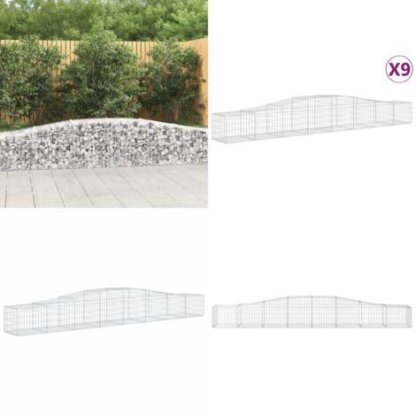 Cestas de gaviones 9 uds forma de arco hierro 400x50x40/60 cm - Muros de contención - Jardín decorativo