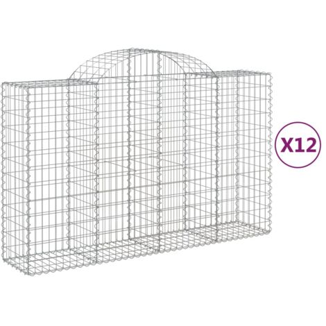 Cestas de gaviones Muro de contención arqueado Valla de jaula 1 juego de 2 200 x 50 x 120/140 cm Hierro galvanizado Plata 020040528