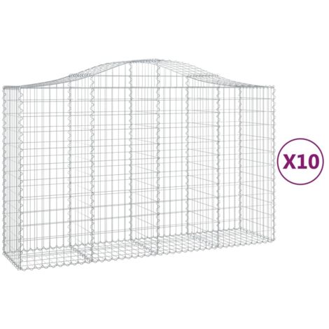 Cestas de gaviones Muro de contención arqueado Valla de jaula 10 piezas 200 x 50 x 120/140 cm Hierro galvanizado Plata 020040236