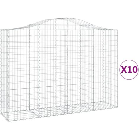 Cestas de gaviones muro de contención arqueado valla de jaula 10 piezas 200 x 50 x 140/160 cm hierro galvanizado Plata 020040239