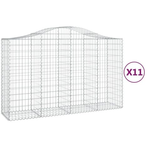 Cestas de gaviones muro de contención arqueado valla de jaula 11 piezas 200 x 50 x 120/140 cm hierro galvanizado Plata 020040323