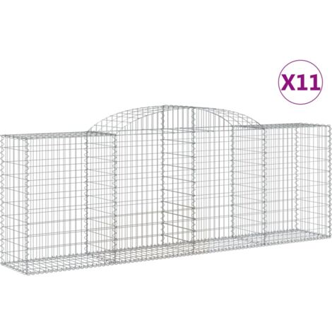 Cestas de gaviones muro de contención arqueado valla de jaula 11 piezas 300 x 50 x 100/120 cm hierro galvanizado Plata 020040345