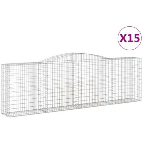 Cestas de gaviones Muro de contención arqueado Valla de jaula 15 piezas 400 x 50 x 120/140 cm Hierro galvanizado Plata 020040458