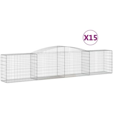 Cestas de gaviones Muro de contención arqueado Valla de jaula 15 piezas 400 x 50 x 80/100 cm Hierro galvanizado Plata 020040472