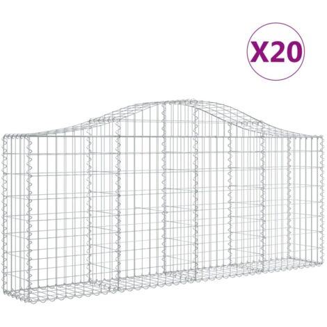 Cestas de gaviones Muro de contención arqueado Valla de jaula 20 piezas 200 x 30 x 80/100 cm Hierro galvanizado Plata 020040599