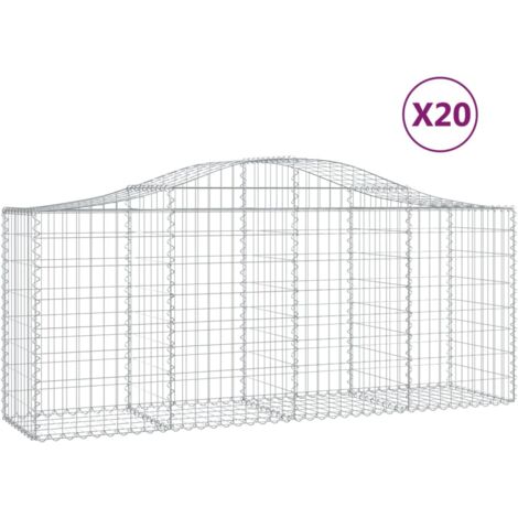 Cestas de gaviones muro de contención arqueado valla de jaula 20 piezas 200 x 50 x 80/100 cm hierro galvanizado Plata 020040615