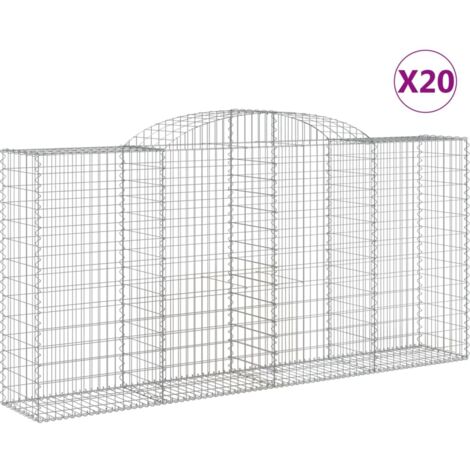 Cestas de gaviones muro de contención arqueado valla de jaula 20 piezas 300 x 50 x 140/160 cm hierro galvanizado Plata 020040625
