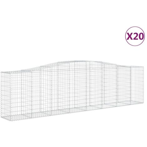 Cestas de gaviones muro de contención arqueado valla de jaula 20 piezas 400 x 50 x 100/120 cm hierro galvanizado Plata 020040643