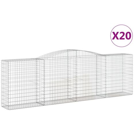 Cestas de gaviones muro de contención arqueado valla de jaula 20 piezas 400 x 50 x 120/140 cm hierro galvanizado Plata 020040644