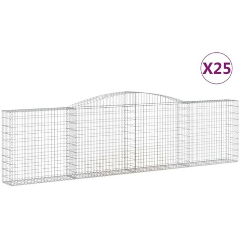 Cestas de gaviones Muro de contención arqueado Valla de jaula 25 piezas 400 x 30 x 100/120 cm Hierro galvanizado Plata 020040699