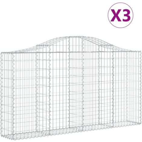 Cestas de gaviones Muro de contención arqueado Valla de jaula 3 piezas 200 x 30 x 100/120 cm Hierro galvanizado Plata 020040727