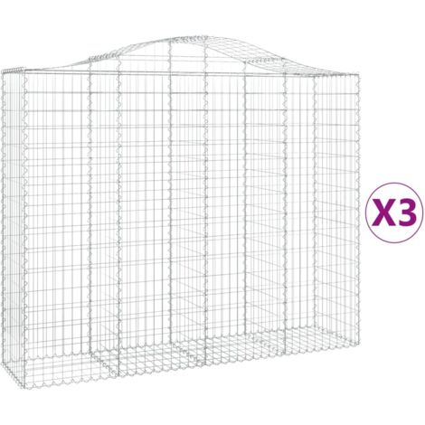 Cestas de gaviones Muro de contención arqueado Valla de jaula 3 piezas 200 x 50 x 160/180 cm Hierro galvanizado Plata 020040750