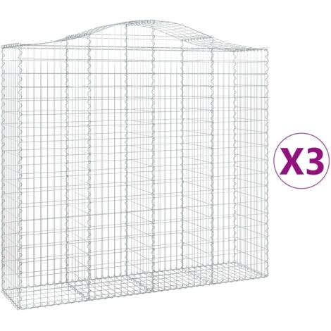 Cestas de gaviones Muro de contención arqueado Valla de jaula 3 piezas 200 x 50 x 180/200 cm Hierro galvanizado Plata 020040751
