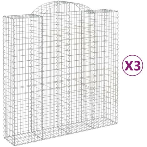 Cestas de gaviones Muro de contención arqueado Valla de jaula 3 piezas 200 x 50 x 200/220 cm Hierro galvanizado Plata 020040753