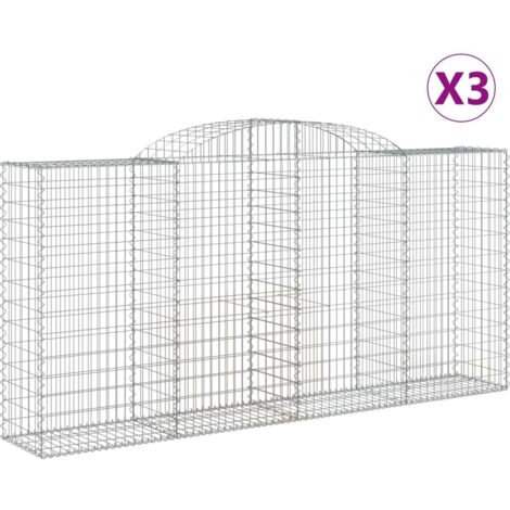 Cestas de gaviones Muro de contención arqueado Valla de jaula 3 piezas 300 x 50 x 140/160 cm Hierro galvanizado Plata 020040772