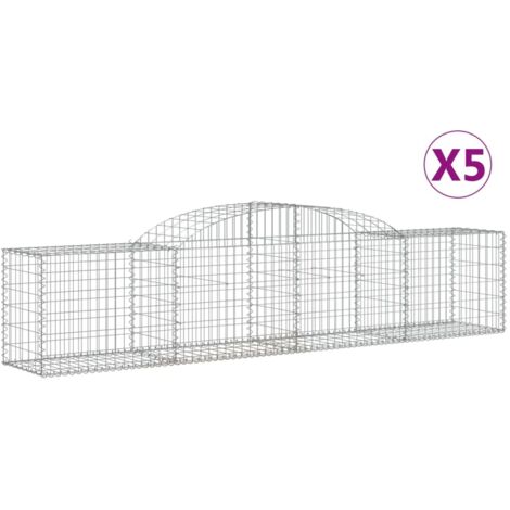 Cestas de gaviones Muro de contención arqueado Valla de jaula 5 piezas 300 x 50 x 60/80 cm Hierro galvanizado Plata 020040919