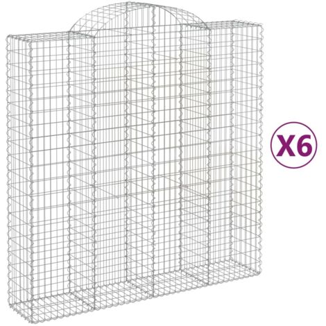 Cestas de gaviones muro de contención arqueado valla de jaula 6 piezas 200 x 50 x 200/220 cm hierro galvanizado Plata 020041005