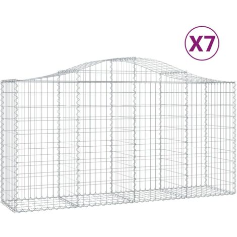 Cestas de gaviones Muro de contención arqueado Valla de jaula 7 piezas 200 x 50 x 100/120 cm Hierro galvanizado Plata 020041083
