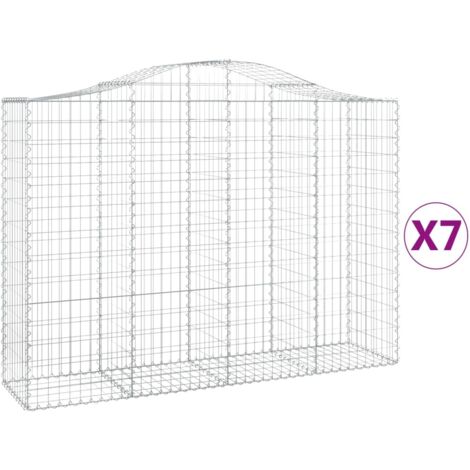 Cestas de gaviones Muro de contención arqueado Valla de jaula 7 piezas 200 x 50 x 140/160 cm Hierro galvanizado Plata 020041087
